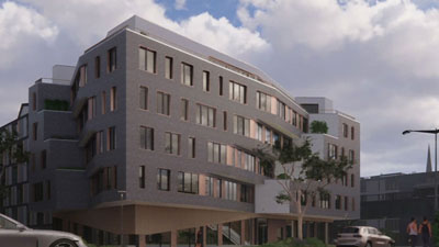 evening building render using chaos enscape