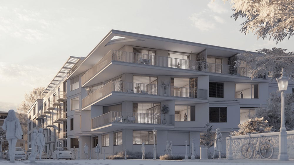 white mode render of a building using chaos enscape