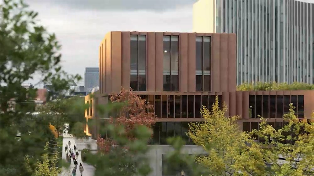 sample render of a building through some trees using chaos envision