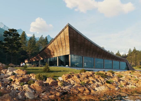 sample render of a house near a river using chaos envision