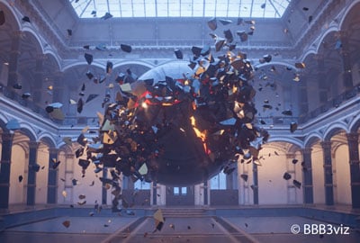 sample render of a ball exploding using chaos vray