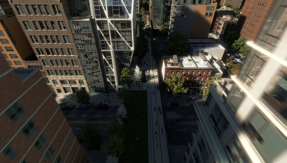 chaos vantage mid animation fly over of a city