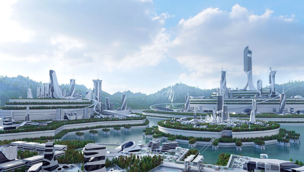 futuristic city render using chaos vantage