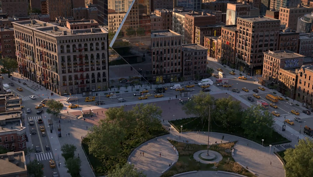 chaos vantage render of a city showing dynamic lighting