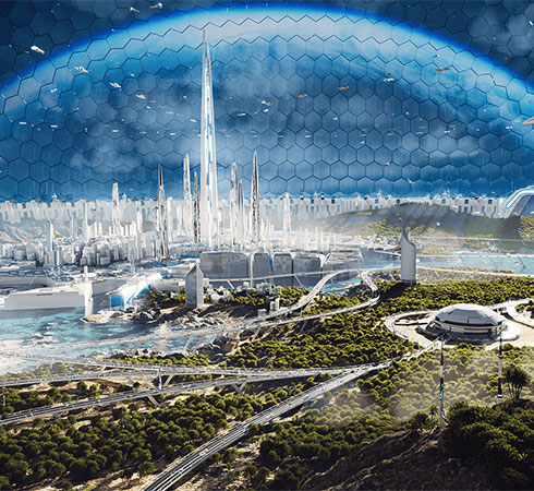 Sample render of futuristic utopian planetary colony