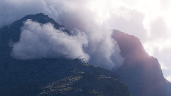 Chaos V-Ray Cloud rendering simulation of clouds over mountain