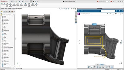 Screen shot of SOLIDWORKS Design CAD Design and manufacturing software showing metal components