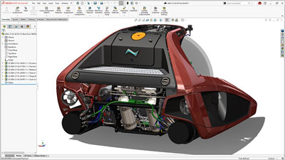 Screen shot of SOLIDWORKS Design CAD Design and manufacturing software with submarine design