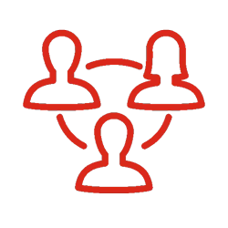 Red collaborative working cycle icon