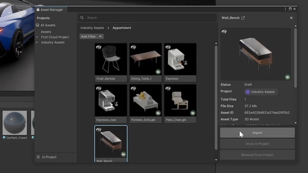 Unity 3D asset manager interface
