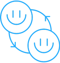 icon of two smiling faces connected by curved arrows in a circular flow
