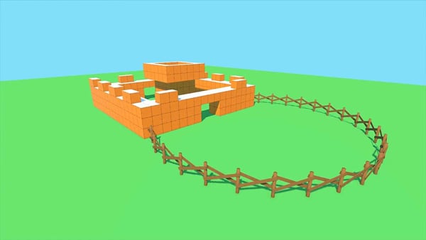 a simple 3D model of a fort within the unity engine