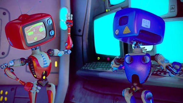 red and blue animated robots