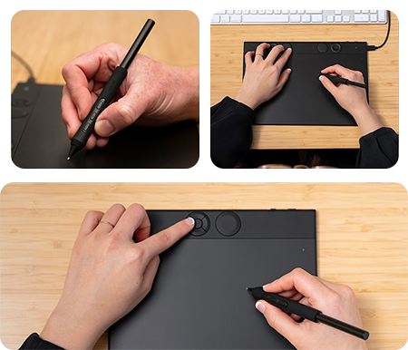 different close up shots of someone using the wacom intuos pro