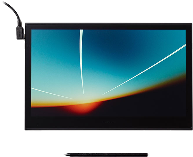 front view of the Wacom Movink with the usb-c cable connected