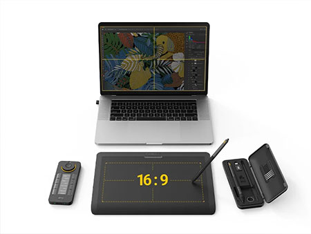 xencelabs tablet connected to a laptop showing the 16:9 drawinging area