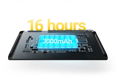 xray image showing the xencelabs tablet battery with 16 hours above it in yellow
