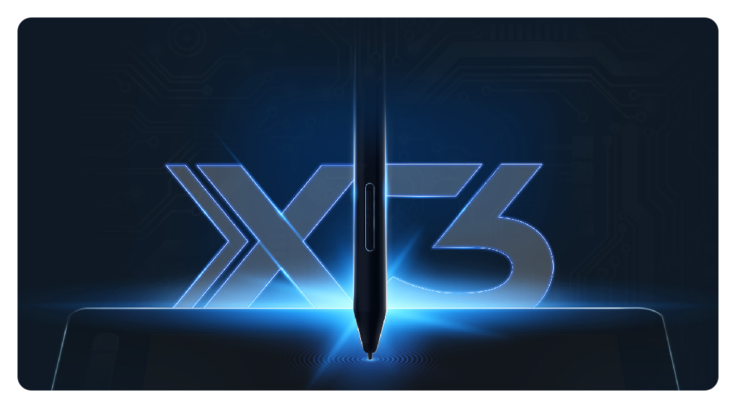 xp pen artist 16 stylus with x3 front behind it on a black background