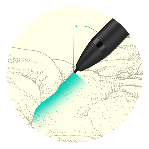 illustraion showing the tilt of the xp pen drawing tablet stylus
