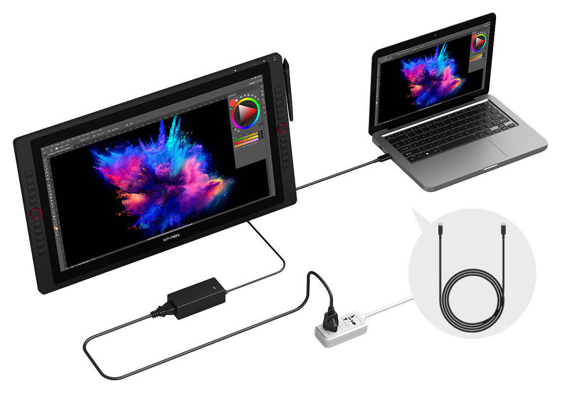 xp pen artist 24 pro connected to a laptop
