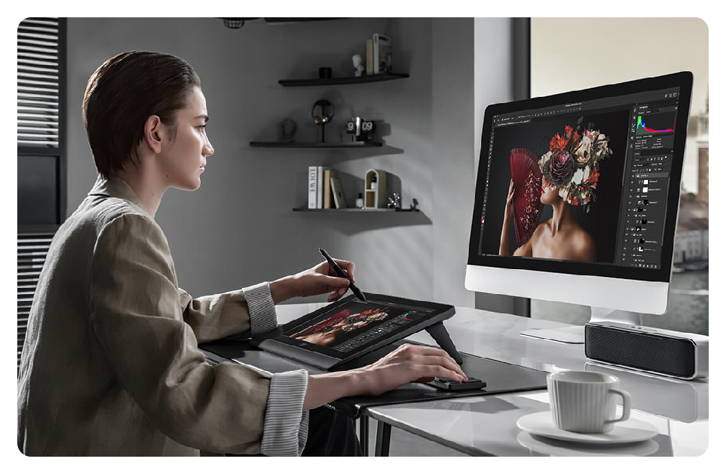 someone using the xp pen artist 14 2nd gen connected to a monitor