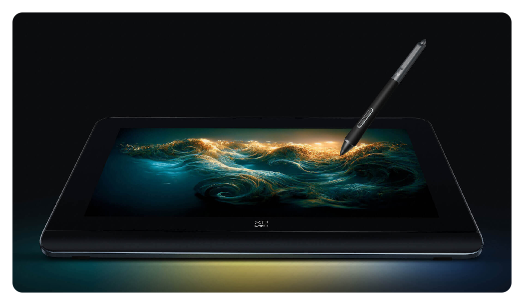 xp pen artist 14 2nd gen with a wave illutstartion on the screen