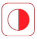 Red rounded square icon with 50:50 circle in center