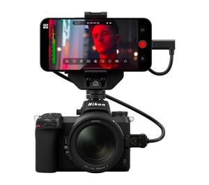 Nikon Z5 Camera with Atomos Ninja Phone and Apple iPhone 15 Pro Max in landscape orientation