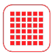 Red rounded square icon with 6x6 square pixel grid in center