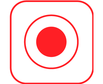 Red rounded square icon with recording dot in the centre