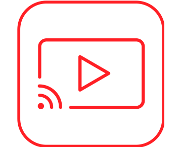 Red rounded square icon with live video streaming icon in the centre