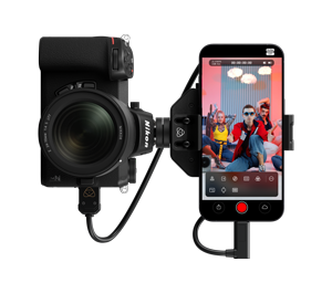 Nikon Z5 Camera with Atomos Ninja Phone and Apple iPhone 15 Pro Max in portrait orientation