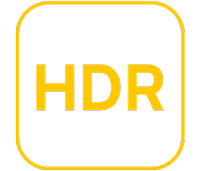 Yellow HDR text in rounded square