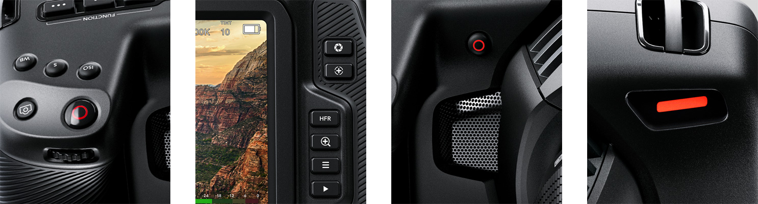Close up images of the key features of the blackmagic pocket cinema camera 4k