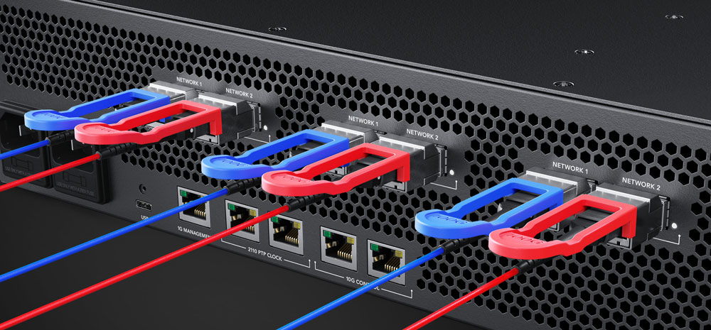 close up of the network ports on the atem constellation