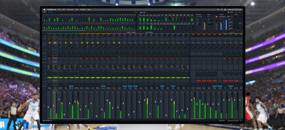 Fairlight live interface over the top of a basketball game