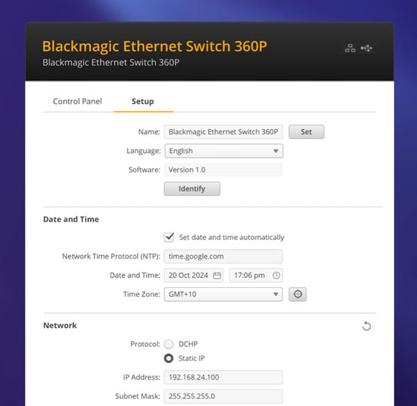blackmagic ethernet switch software user interface