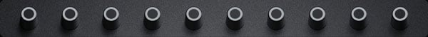 a row of encoders on the Blackmagic Design Fairlight Audio Panel