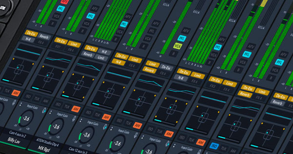 close up of the blackmagic fairlight live audio panel channel display
