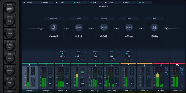 Blackmagic Design Fairlight Live audio mixer software interface