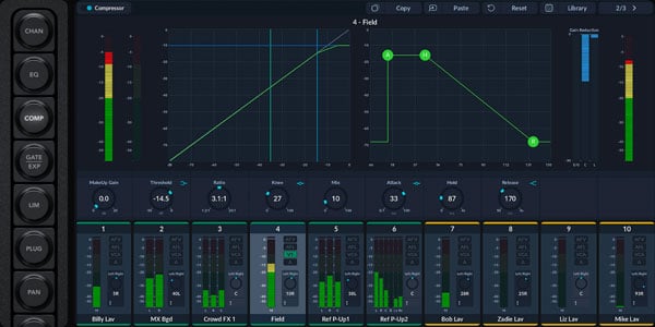 Blackmagic Design Fairlight Live audio mixer software interface