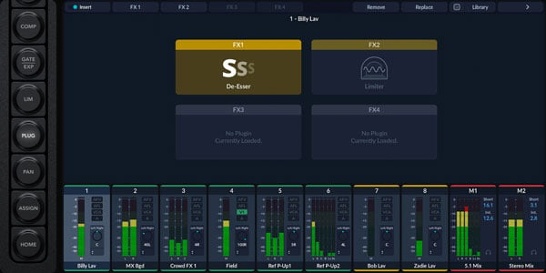 Blackmagic Design Fairlight Live audio mixer software interface