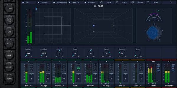 Blackmagic Design Fairlight Live audio mixer software interface