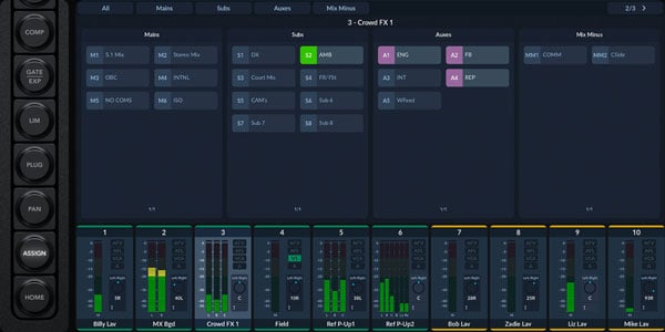 Blackmagic Design Fairlight Live audio mixer software interface