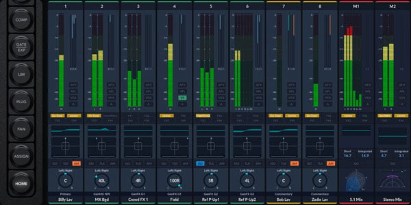Blackmagic Design Fairlight Live audio mixer software interface
