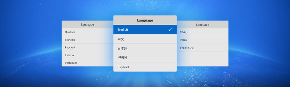 blackmagic hyperdeck language interface in different languages on a blue background