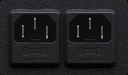 close up of the dual ac power supplies