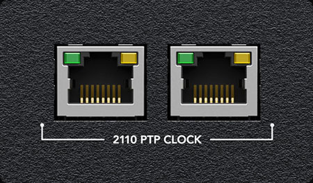 close up of the 2110 ptp clock ports