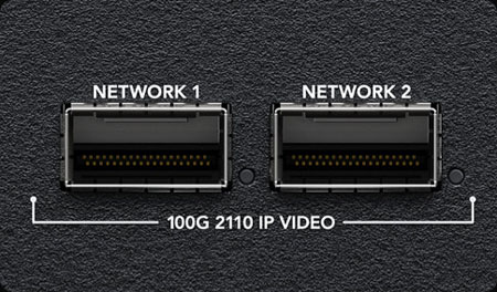 close up of the 100G 2110 IP video ports