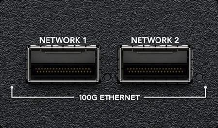 close up of the 100g ethernet ports